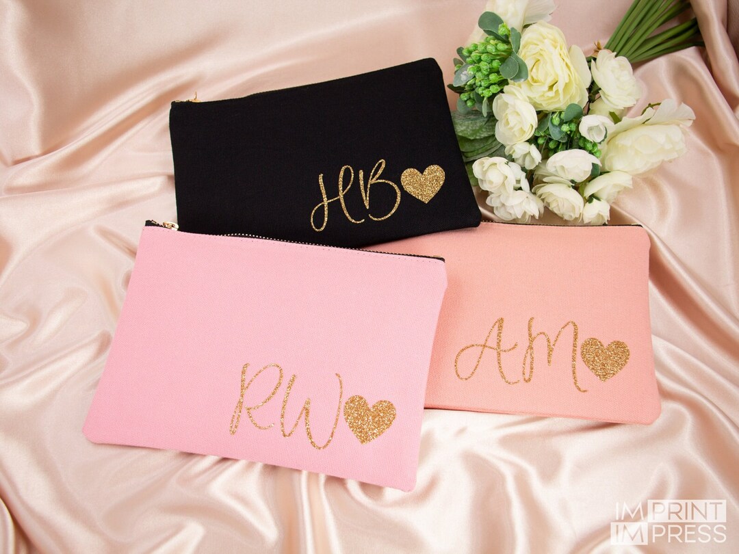 Personalized Makeup Bag Custom Initials Cosmetic Bag Custom Heart