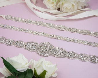 Wedding Dress Belt | Rhinestone Bridal Belt | Narrow Crystal Belt | Thin Silver Sash Belt