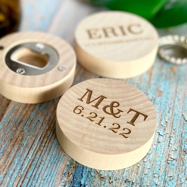 Custom Magnetic Wood Bottle Opener | Fathers Day Gift | Groomsman Gift | Father's Day Gift | Gift for Him | Round Bottle Opener