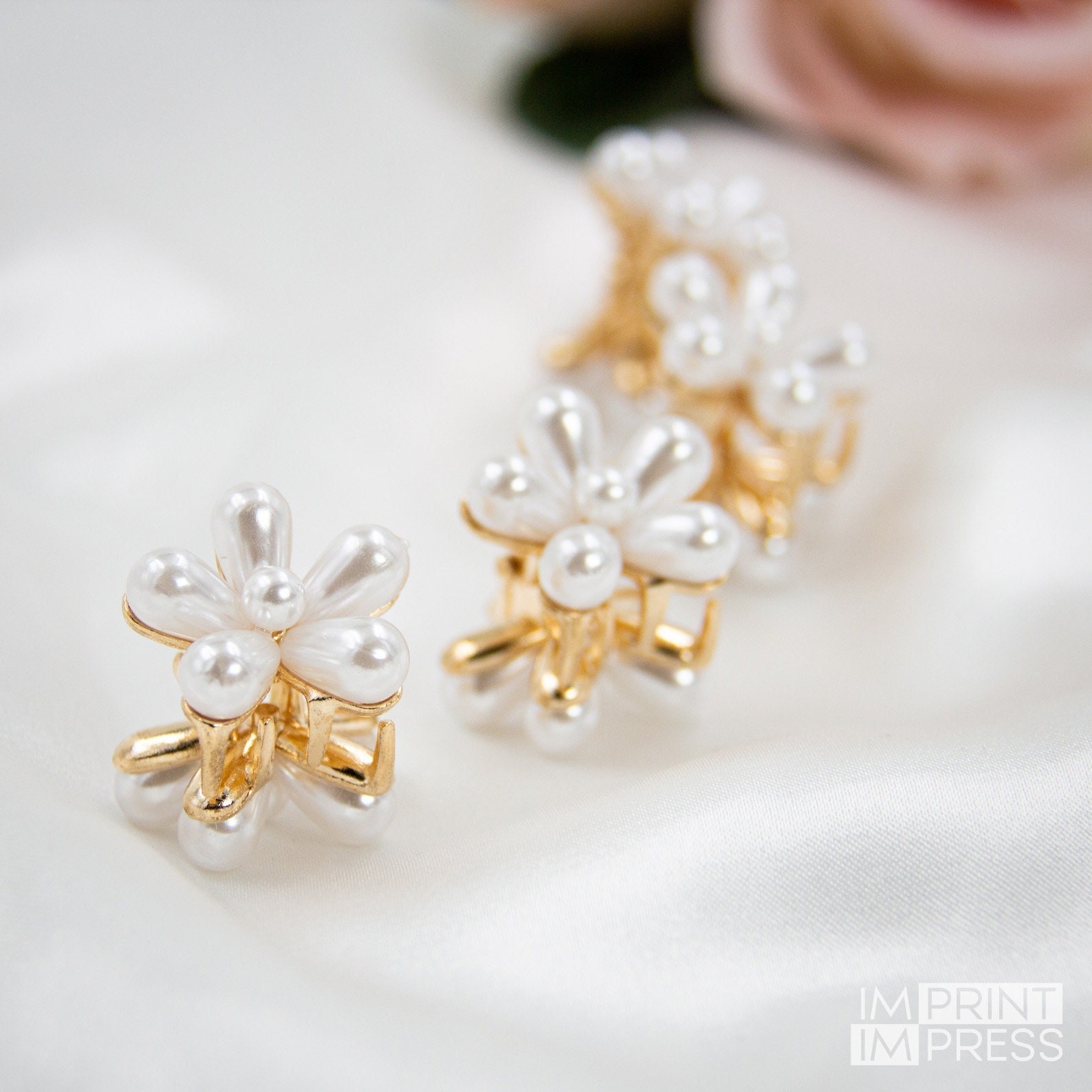 Set of Four Hair Clips Mini Gold Hair Clips Flower Hair Etsy