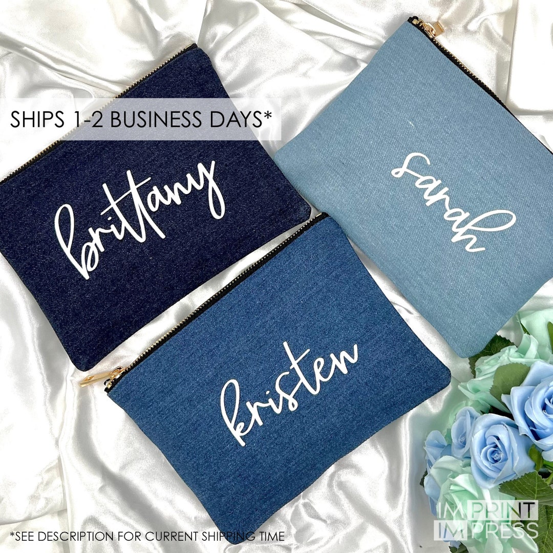 Custom Makeup Bag Denim Makeup Bag Personalized Bridesmaid Etsy