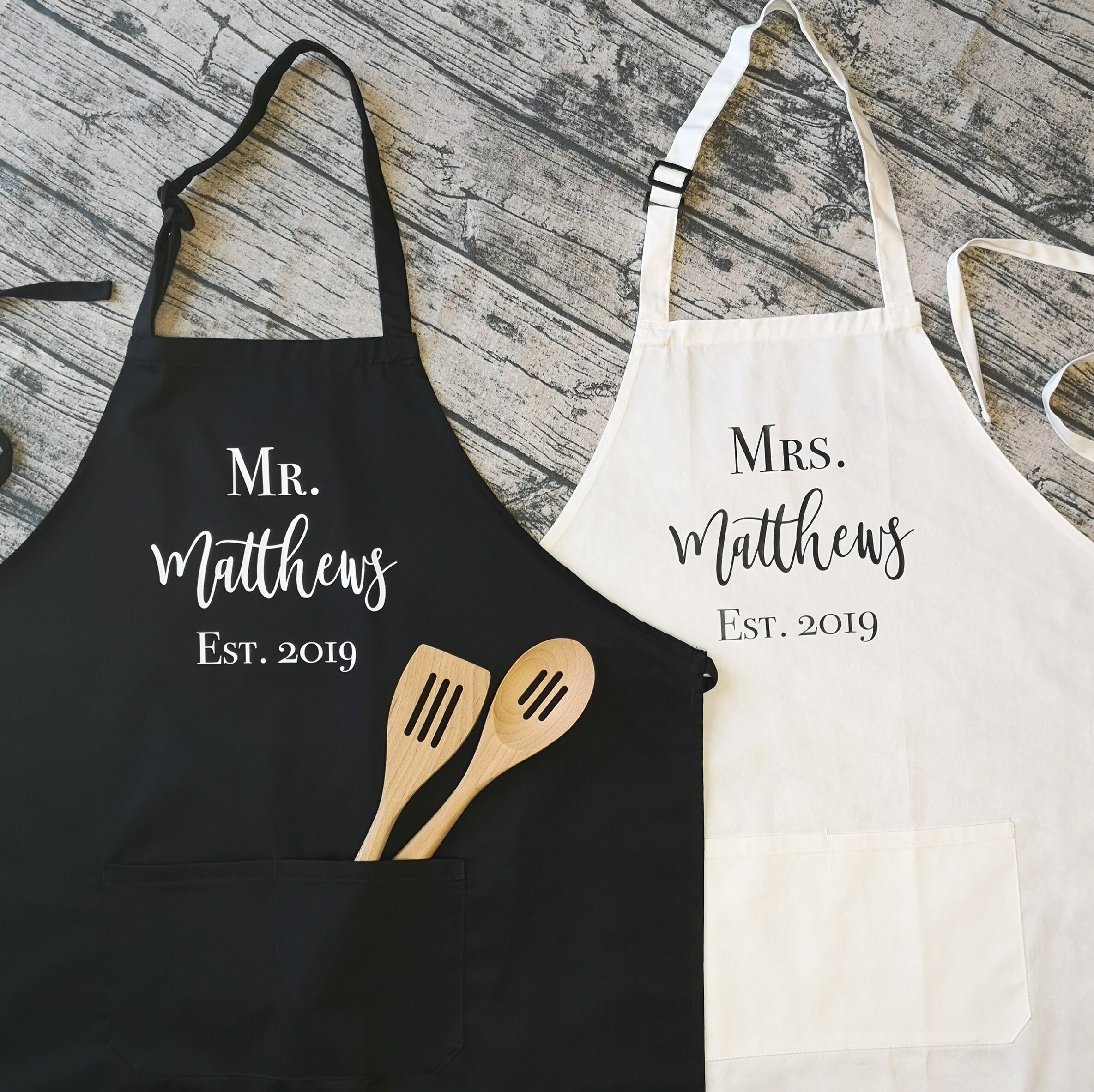 Set of 2 Custom Apron Custom Apron Set Personalized Couple Etsy