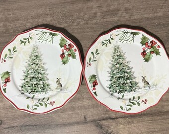 Better Homes & Gardens WINTER FOREST Tree and Bunny Salad Plates 2