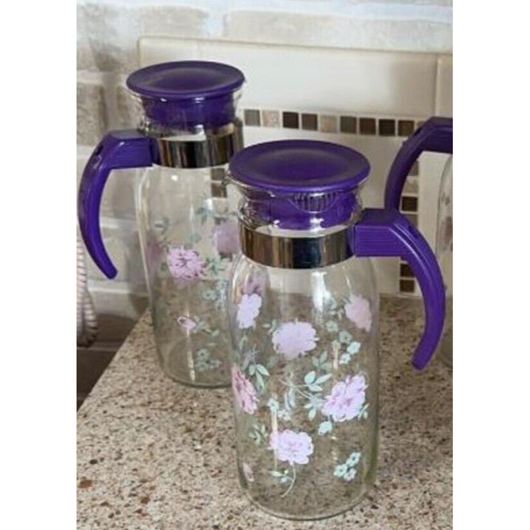 Vintage Floral Print Refrigerator Glass Pitcher Carafe 1 Qt. Etsy