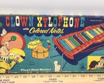 Vintage BAR-ZIM Children's Clown Crown XYLOPHONE,Mallets,Showroom Condition,Rare