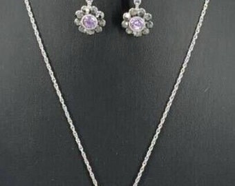 Vintage Monet Necklace And Earrings Set Purple Clear Floral Stones