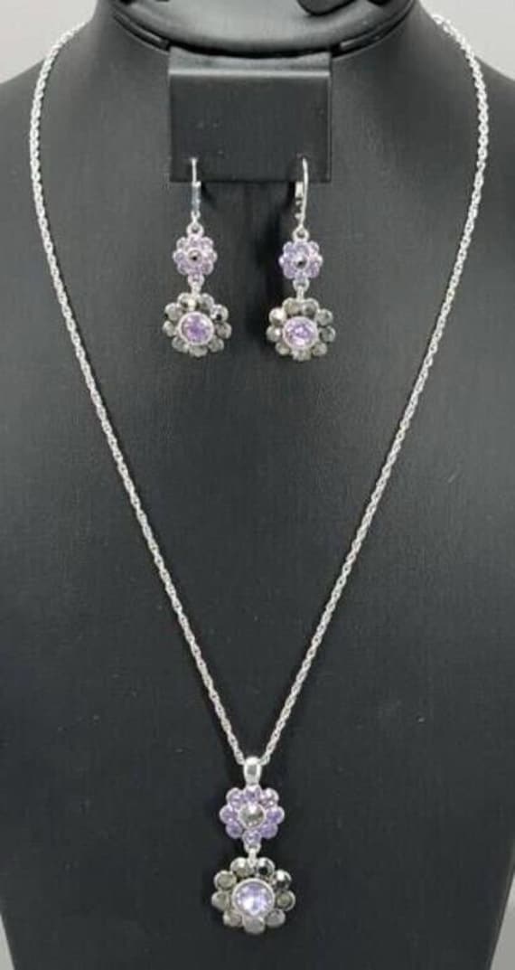 Vintage Monet Necklace And Earrings Set Purple Cle