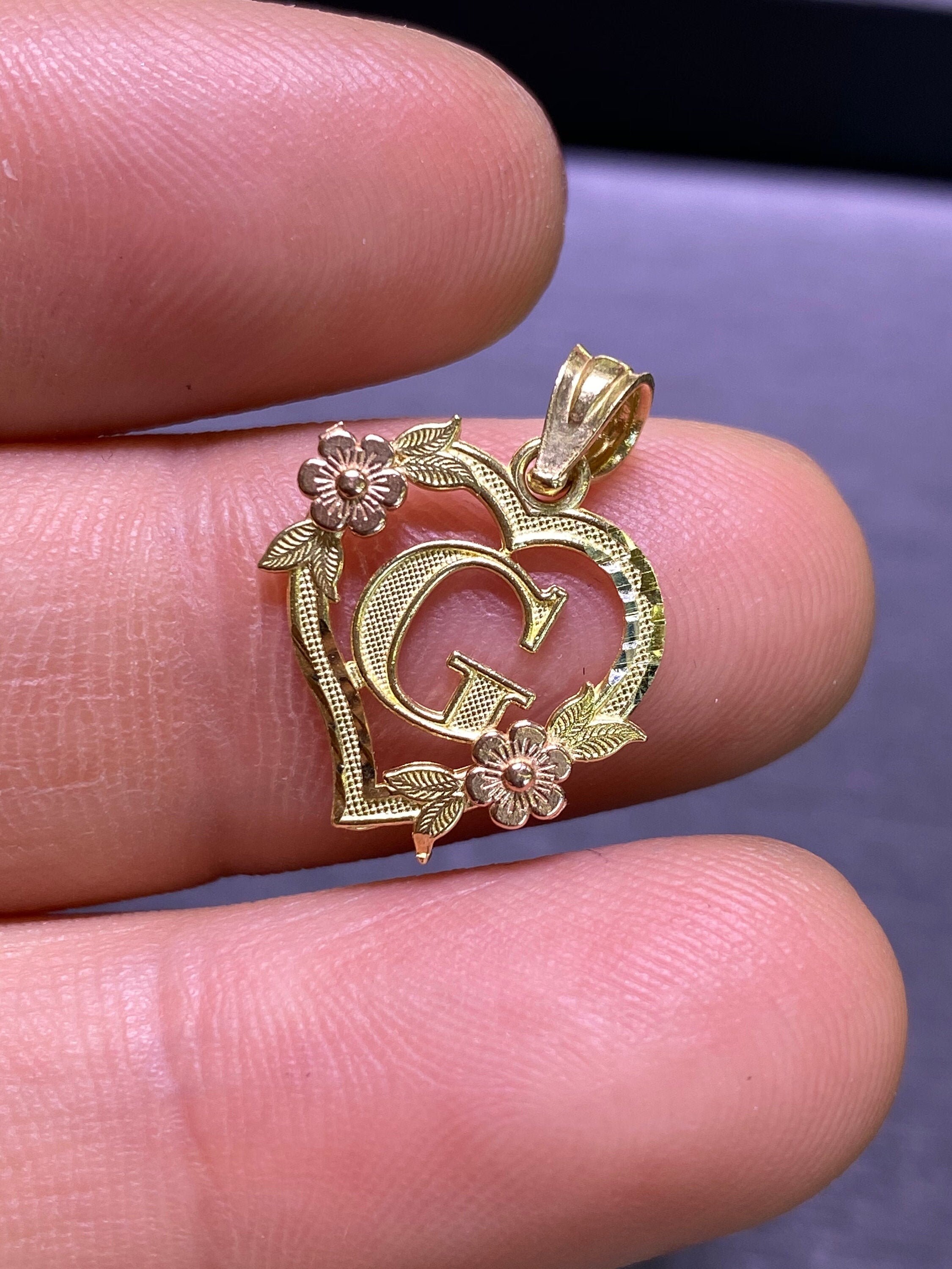 14k Gold Heart Letter Pendant Etsy