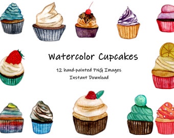 Watercolor Cupcake Clipart-multicolor cupcake PNG-Party-celebrate-birthday-bake sale-bakery-cooking-sweet treat instant download printable