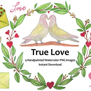 Acuarela Verdadero Amor-Valentines Día-Boda-Wreath-Corazones-PNG Instant Descargar Digital Imprimible