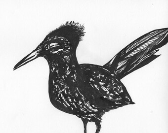 Arte de pared-Pájaro de dibujo en tinta blanca y negra