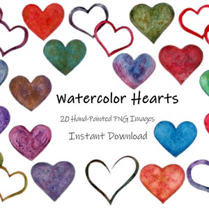 Coração clipart aquarela-Dia dos Namorados em forma de coração imagens PNG-amor-Instant Download vermelho roxo verde azul coração e contornos de coração