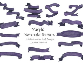 Lila Banner Clipart-Watercolor Banner Kunst-lila Ankündigung Clipart-violett-Halloween, Geburtstage, Urlaub Banner
