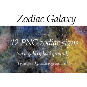 Aquarel Zodiac Galaxy-Multicolor-Orange-Purple-Gray-Handpainted-Instant Digitale Download-PNG kunstafbeeldingen