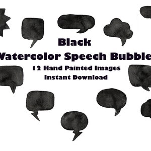 Black Watercolor Speech Bubble Clipart-Photo tags-holiday-pictures-party-abstracts