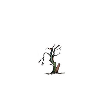 May include: A watercolor painting of a bare tree with a thick, green trunk and brown branches. The tree is set against a white background.
