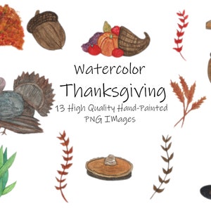 Acquerello Ringraziamento Clipart-Fall Raccolto PNG-Turchia-Corn-Pumpkin Pie-cornucopia-corno di abbondanza-vacanza festa-pellegrino cappello-noci