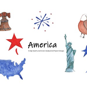 Memorial Día-4 de Julio-Liberty-patriotic-Acuarela imprimible clipart-American Independence Day-USA-7 imágenes de alta calidad-Descarga instantánea
