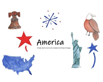 Gedenktag-4. Juli-Freiheit-patriotische-Aquarell druckbare Clipart-American Independence Day-USA-7 hochwertige Bilder-Instant Download