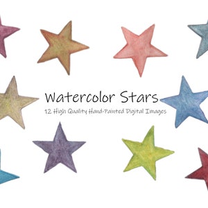 Watercolor Star Clipart-Background PNG Digital Download-Background Stars-Multicolored Stars Watercolor Art-red-blue-yellow-green-purple