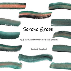 Acuarela Pinceldo clipart-Serene Greens-verde-melocotón-gris-negro multicolor abstracto-instantánea descargar PNG-digital imprimible trazo de pincel