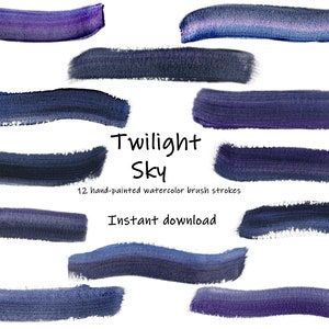 pincelada aquarela roxo-Crepúsculo Céu-roxo-azul-meia-noite cores-pincelada-download instantâneo png-pincelada para impressão digital