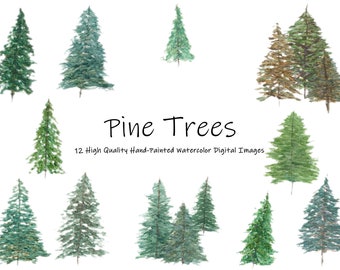 Watercolor Pine Trees clipart-Christmas clipart-winter wedding-conifers-Watercolor Forest-digital instant download