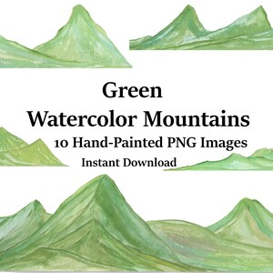 Watercolor Green Mountain Clipart-Mountain range-hiking-climbing-outdoors-Instant Download