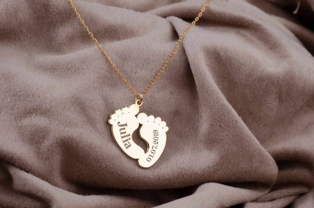 Mom Necklace With Baby Feet Baby Shower Necklace New Mom Necklace Cute