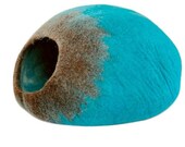 Large Cat Cave, Cat Bed, Wool Cat Cave, Cat Cocoon, Cat House, Cat Hideout, 100 Sheep - Turquoise Brown