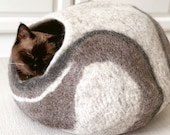 Large Cat Cave, Cat Bed, Wool Cat Cave, Cat Cocoon, Cat House, Cat Hideout, 100 Sheep Wool , Brown Grey Neutral