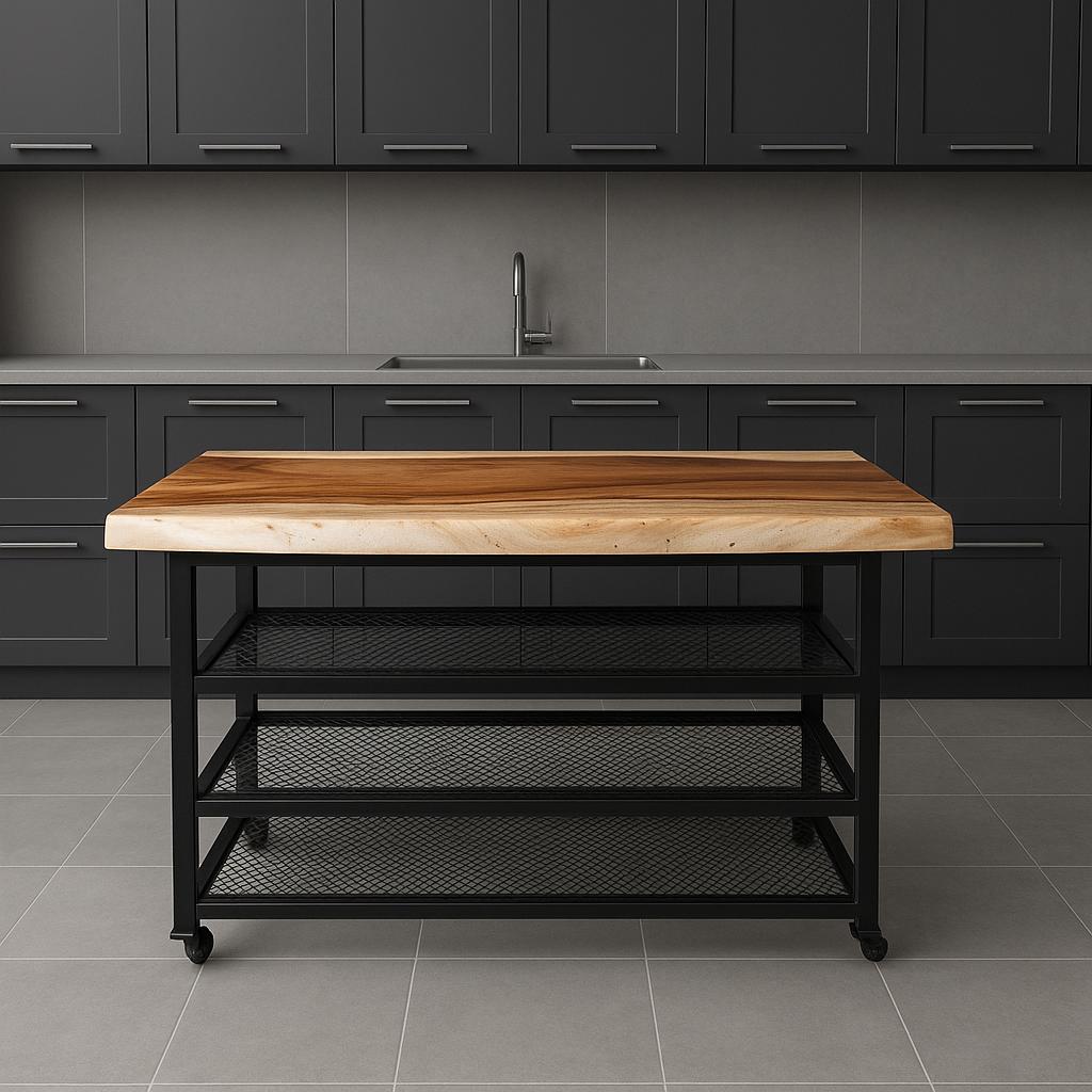 Kitchen Island | Live Edge Table Top | Industrial Metal Base