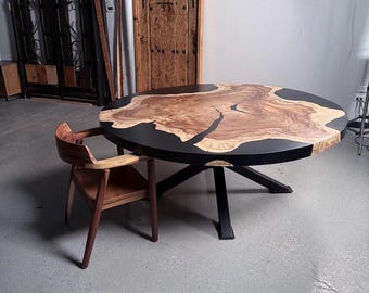 Custom Round Live Edge Epoxy Table: 71" Exotic Wood Dining Table