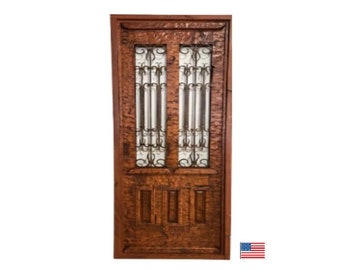 Rustic double front doors, antique wood entry doors, handcrafted colonial style doors, solid wood exterior doors, custom made