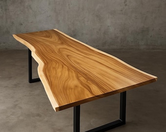 Live Edge Dining Table – Custom Epoxy Resin or Natural Wood Slab – Rustic Modern Desk