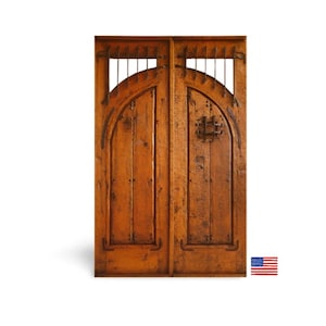 Hand-Carved Cedar Rustic Door, Hand-Forged Iron, Colonial Style, Prehung