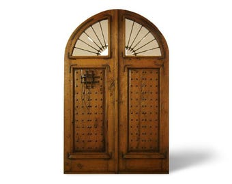 Rustic Double Wood Door: Hand-Forged Iron Hardware, Pre-Hung