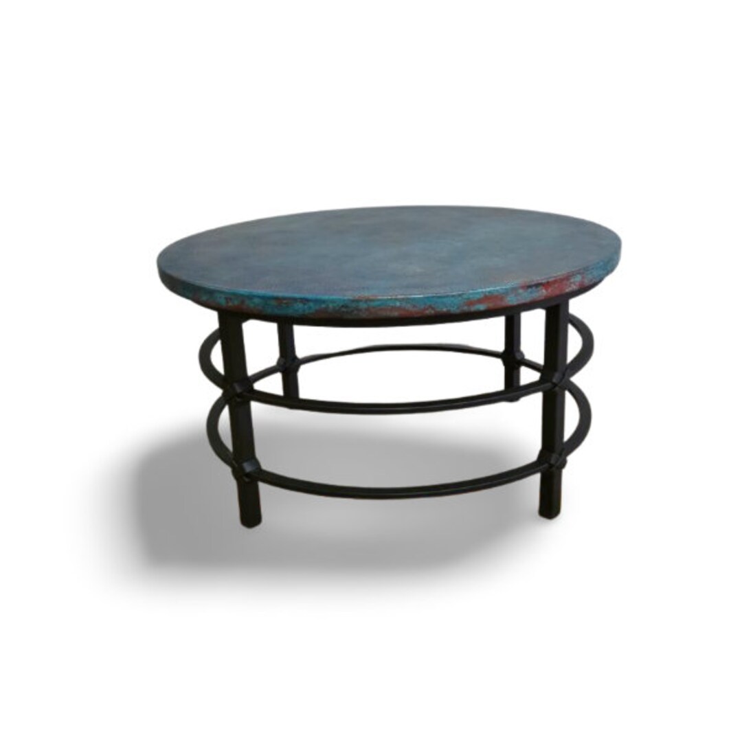 36 Round Hammered Copper Coffee Table. Base, Copper Top