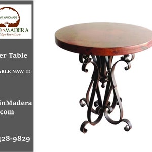 Foyer Table | Hand Forged Iron | Hammered copper Top, Table legs