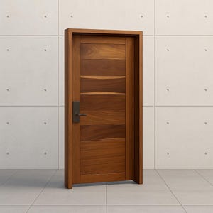 Modern minimalist exterior door – parota wood, horizontal plank design, 36&quot; x 80&quot;, hinged system, custom polyurethane finish