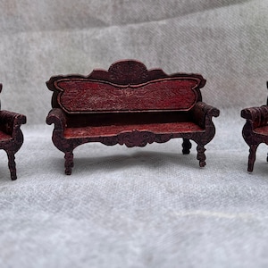 Miniature Gothic Lounge Suite Kit: 1/24 Scale, Engraved Plywood, Australian Seller