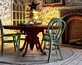 1/24 Scale Miniature, Fireplace, Table and 4 Chairs, 2 x Rugs, DIY, Kit, Dining Room Set, Quirky, Victorian, Cafe, Shabby Chic, Dollhouse