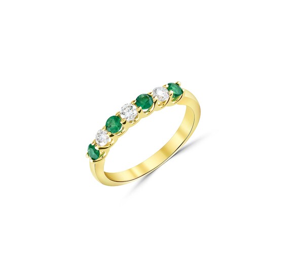 7 Stone Diamond/Emerald U-Shaped Wedding Band 14k Gold Shared | Etsy