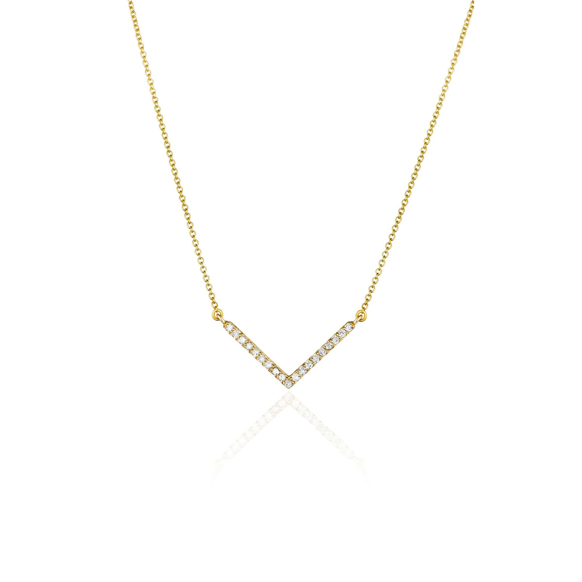 Diamond V Bar Necklace 14k Gold V Shape Diamond Necklace Etsy