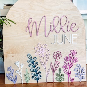 Nursery Simple Floral Name Sign