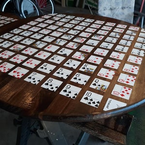 Handmade 24 inch in diameter & 1/2 inch thick round sequence game board. 16 layers of polyurethane and lacquer. Durable and water resistant.