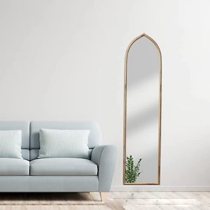 Long Wall Mounted Mirror, Dressing Makeup Mirror for Bedroom, Large and Tall Decorative Mirror with Arched Metal Frame