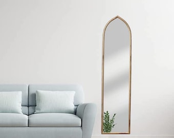 Long Wall Mounted Mirror, Dressing Makeup Mirror for Bedroom, Large and Tall Decorative Mirror with Arched Metal Frame