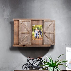 Triple Picture Photo Frame Modern Farmhouse Rustic Weathered Reclaimed Wood  with Burlap Accents