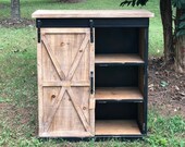 Fir Wood and Metal Farmhouse Cabinet, Accent Table Furniture with Shelves and Sliding Door,Entryway Storage Organizer,35 quot H,Brown